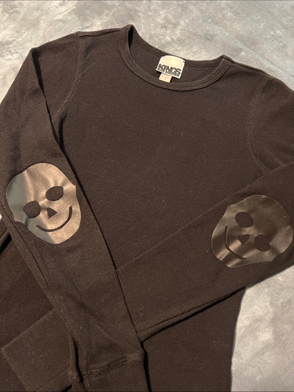 Kings of Cole Distressed Thermal Long Sleeve with Skull Elbow Patches size S
